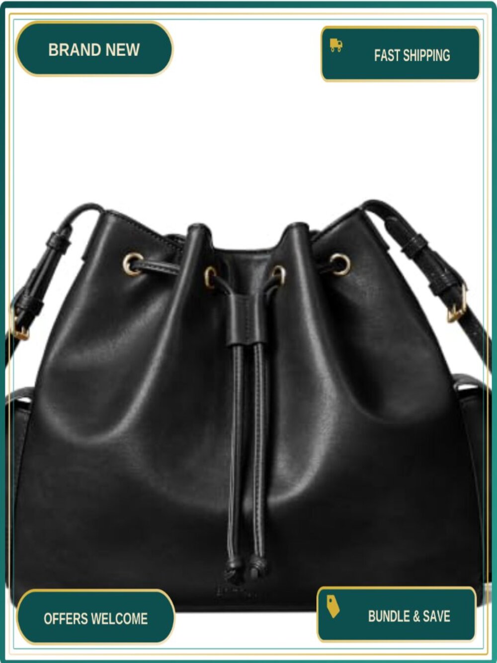 Faux Leather Bucket Bag Drawstring Crossbody Purse Vegan Leather